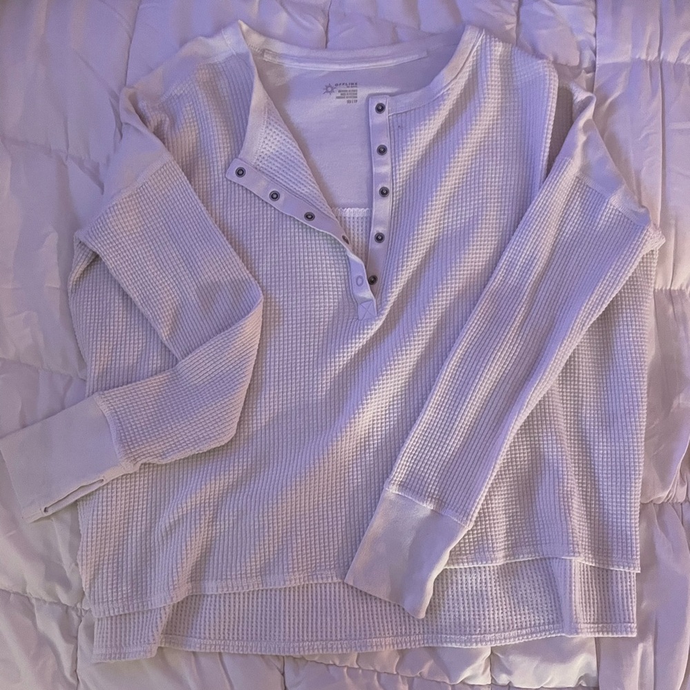 Aerie White Waffle Knit Henley Top